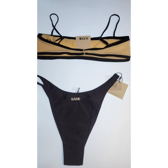 SAME Los Angeles Bikini Womens Top XXLarge  Bottom High Weist Faux Suede Cream - Picture 6 of 8